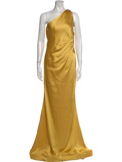 Pre-owned Terani Couture One-shoulder Long Dress In Yellow