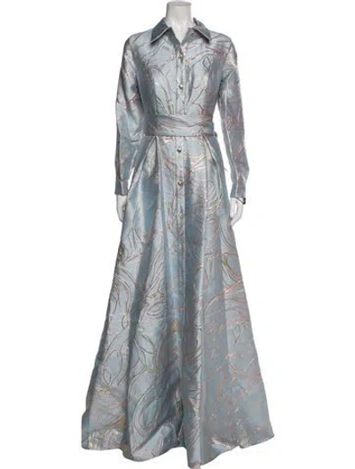 Pre-owned Terani Couture Paisley Print Long Dress W/ Tags In Blue
