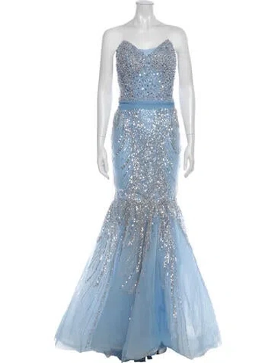 Pre-owned Terani Couture Patterned Long Dress In Blue