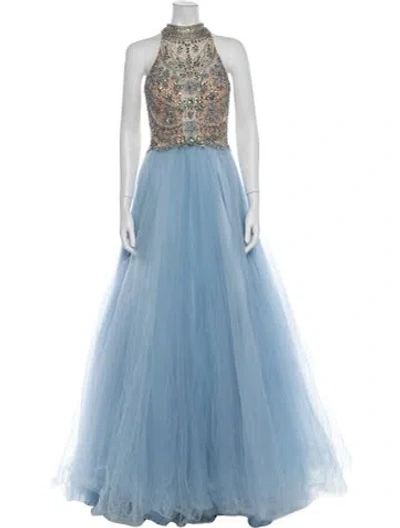 Pre-owned Terani Couture Patterned Long Dress In Blue