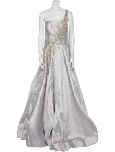 Pre-owned Terani Couture Patterned Long Dress In Gray