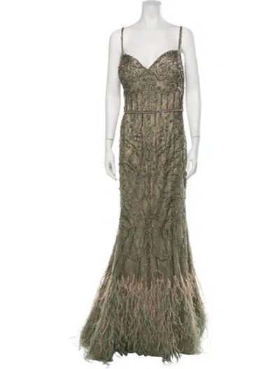 Pre-owned Terani Couture Patterned Long Dress In Green