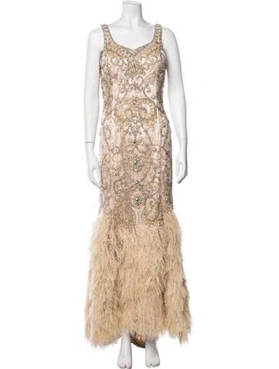 Pre-owned Terani Couture Patterned Long Dress In Neutral