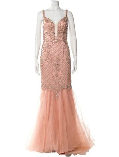 Pre-owned Terani Couture Patterned Long Dress In Pink