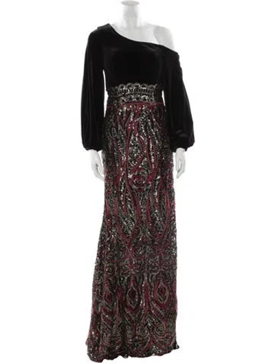 Pre-owned Terani Couture Patterned Long Dress W/ Tags In Black