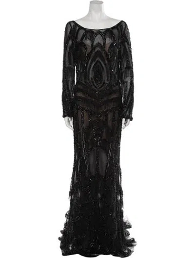 Pre-owned Terani Couture Patterned Long Dress W/ Tags In Black