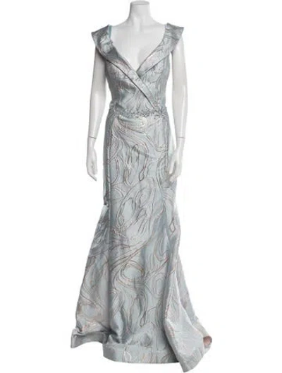 Pre-owned Terani Couture Patterned Long Dress W/ Tags In Blue