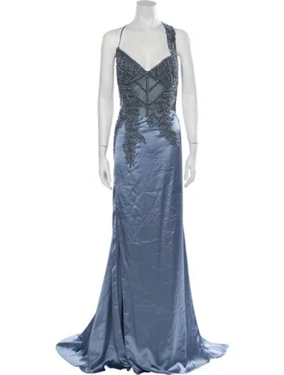 Pre-owned Terani Couture Patterned Long Dress W/ Tags In Blue