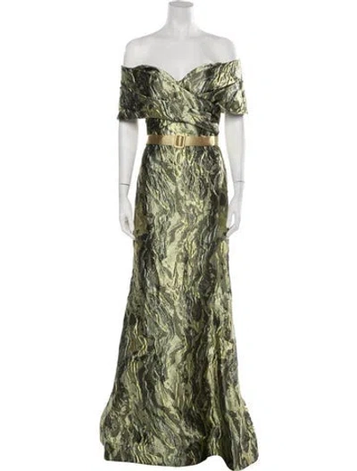 Pre-owned Terani Couture Patterned Long Dress W/ Tags In Green