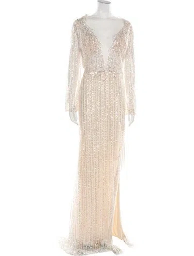 Pre-owned Terani Couture Patterned Long Dress W/ Tags In Neutral