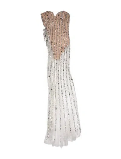 Pre-owned Terani Couture Patterned Long Dress In White