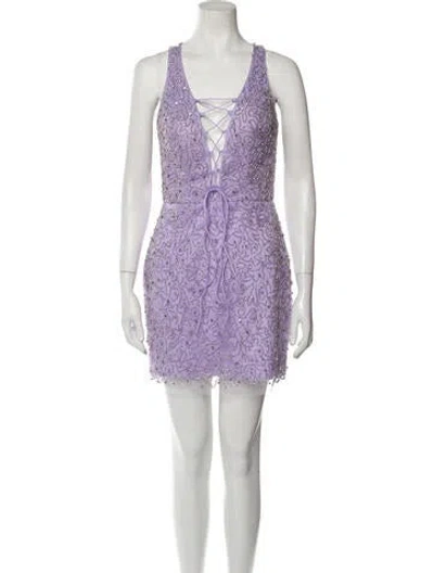 Pre-owned Terani Couture Patterned Mini Dress In Purple