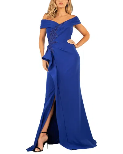 Terani Couture Pleated Collar Dress In Blue