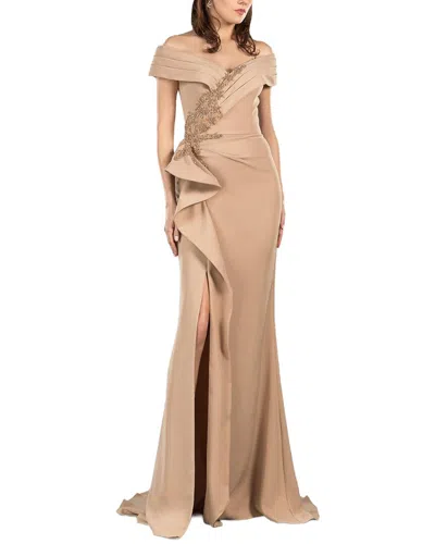 Terani Couture Pleated Collar Dress In Brown