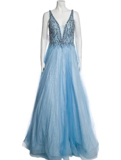 Pre-owned Terani Couture Plunge Neckline Long Dress
