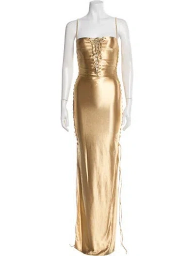 Pre-owned Terani Couture Plunge Neckline Long Dress W/ Tags In Gold
