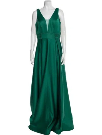 Pre-owned Terani Couture Plunge Neckline Long Dress W/ Tags In Green