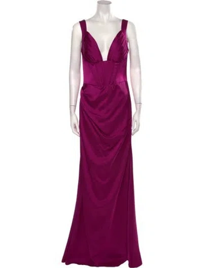 Pre-owned Terani Couture Plunge Neckline Long Dress W/ Tags In Purple