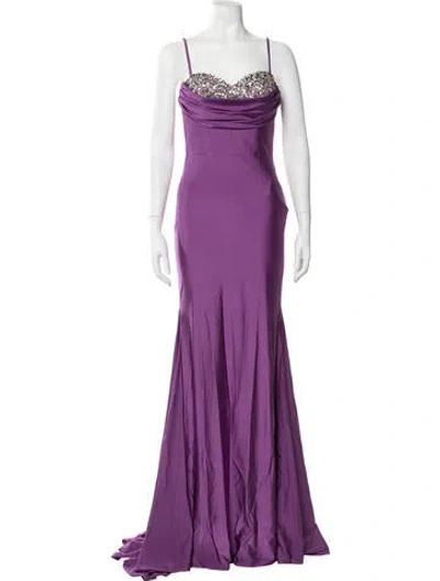 Pre-owned Terani Couture Plunge Neckline Long Dress W/ Tags In Purple