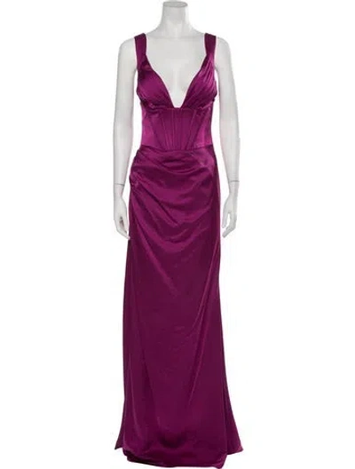 Pre-owned Terani Couture Plunge Neckline Long Dress W/ Tags In Purple