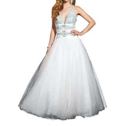 Terani Couture Plunging Beaded Prom Dress In Aqua In Blue