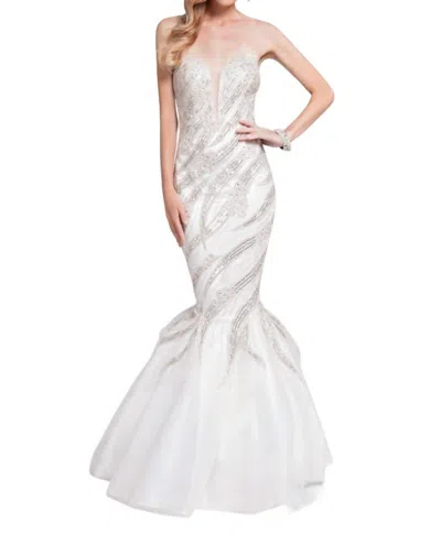 Terani Couture Plunging V-neck Prom Dress In Ivory In Multi