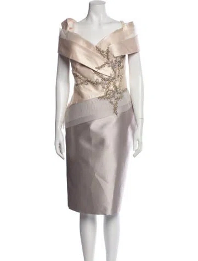 Pre-owned Terani Couture Printed Knee-length Dress In Neutral