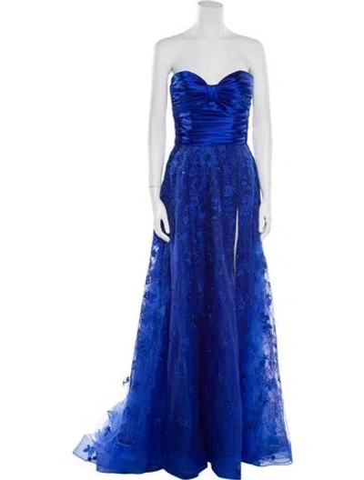 Pre-owned Terani Couture Printed Long Dress In Blue