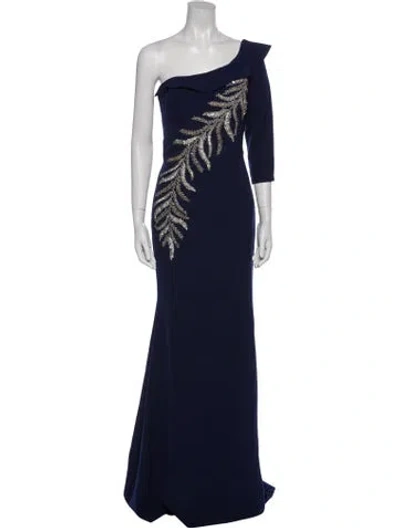 Pre-owned Terani Couture Printed Long Dress In Blue