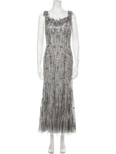 Pre-owned Terani Couture Printed Long Dress In Gray