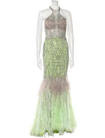 Pre-owned Terani Couture Printed Long Dress In Green