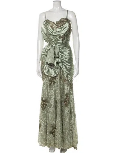 Pre-owned Terani Couture Printed Long Dress In Green