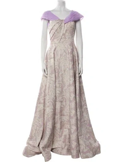 Pre-owned Terani Couture Printed Long Dress In Neutral