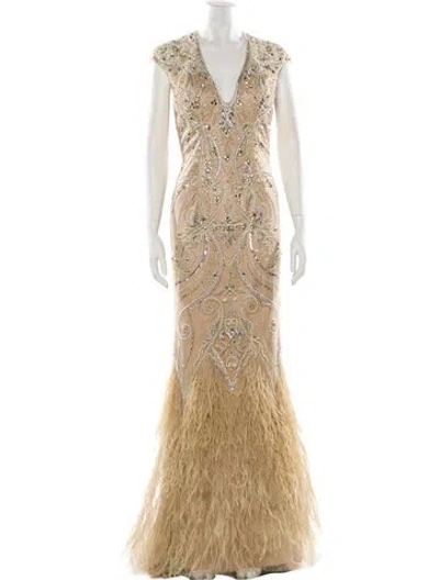 Pre-owned Terani Couture Printed Long Dress In Neutral