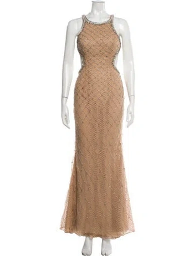 Pre-owned Terani Couture Printed Long Dress In Neutral