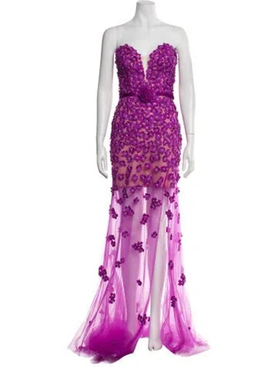 Pre-owned Terani Couture Printed Long Dress In Purple