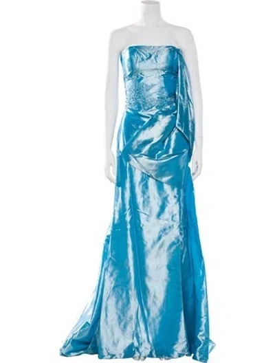 Pre-owned Terani Couture Printed Long Dress W/ Tags In Blue