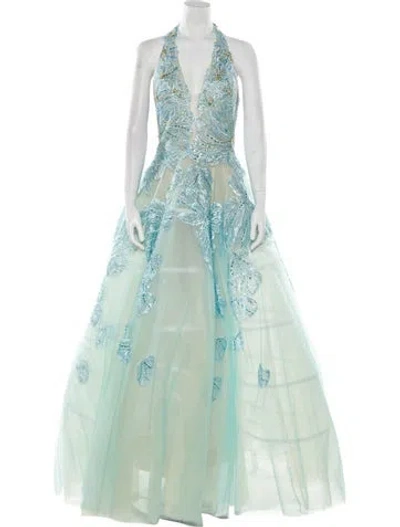 Pre-owned Terani Couture Printed Long Dress W/ Tags In Blue