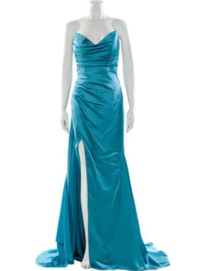 Pre-owned Terani Couture Satin Long Dress In Blue