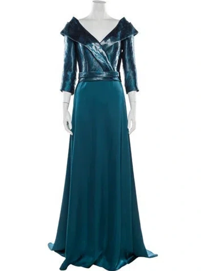 Pre-owned Terani Couture Satin Long Dress In Green