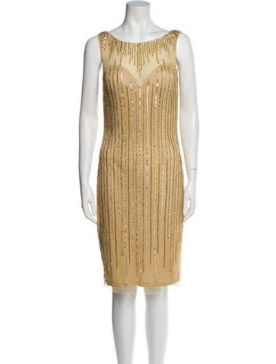 Pre-owned Terani Couture Scoop Neck Knee-length Dress In Yellow