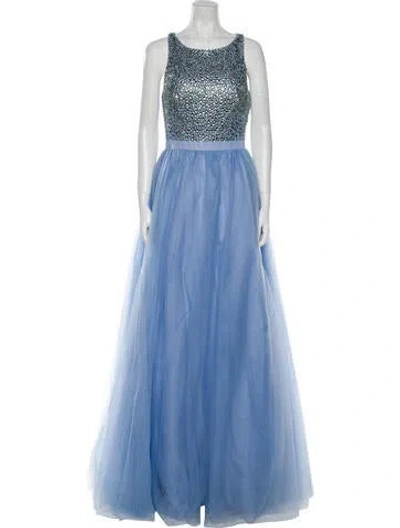 Pre-owned Terani Couture Scoop Neck Long Dress In Blue