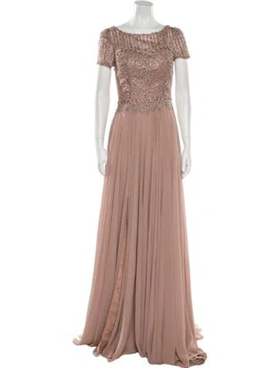 Pre-owned Terani Couture Scoop Neck Long Dress In Brown
