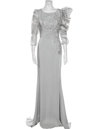 Pre-owned Terani Couture Scoop Neck Long Dress In Gray