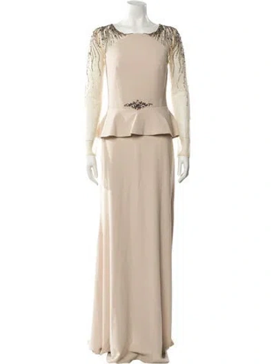 Pre-owned Terani Couture Scoop Neck Long Dress In Neutral