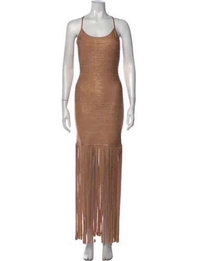 Pre-owned Terani Couture Scoop Neck Long Dress In Neutral