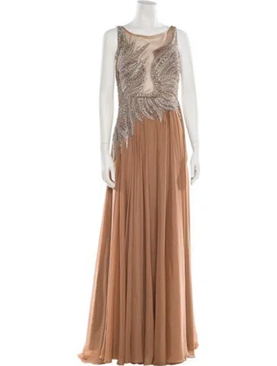 Pre-owned Terani Couture Scoop Neck Long Dress In Neutral