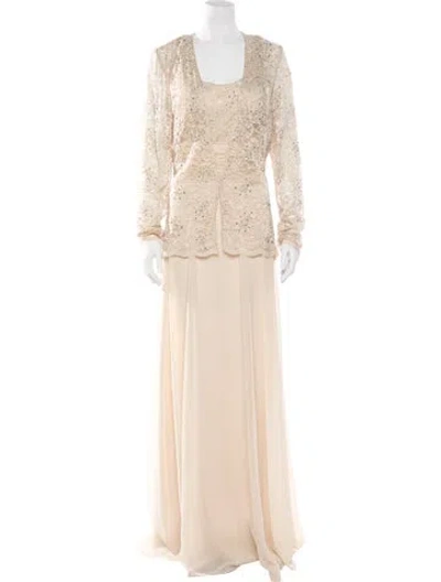 Pre-owned Terani Couture Scoop Neck Long Dress W/ Tags In Neutral