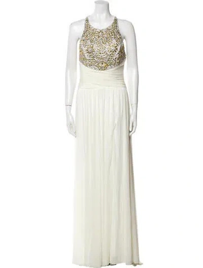 Pre-owned Terani Couture Scoop Neck Long Dress In White