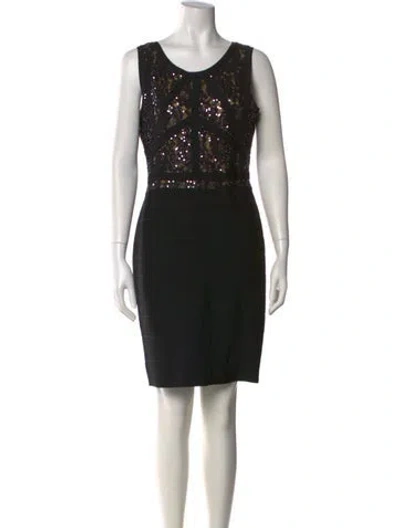 Pre-owned Terani Couture Scoop Neck Mini Dress In Black